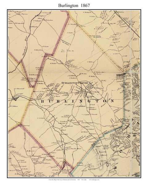 Burlington Massachusetts 1867 Old Town Map Custom Print - Boston Environs - Middlesex Co.